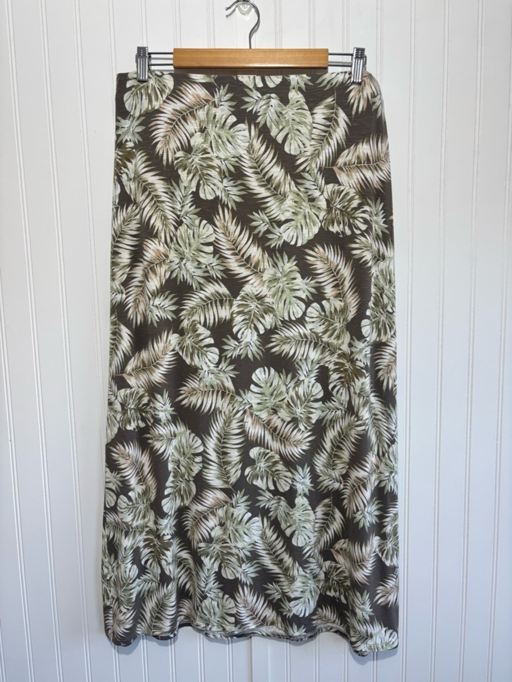J. Jill Tropical Palm Print Maxi Skirt A-Line Stretch Brown Green M - Picture 5 of 9